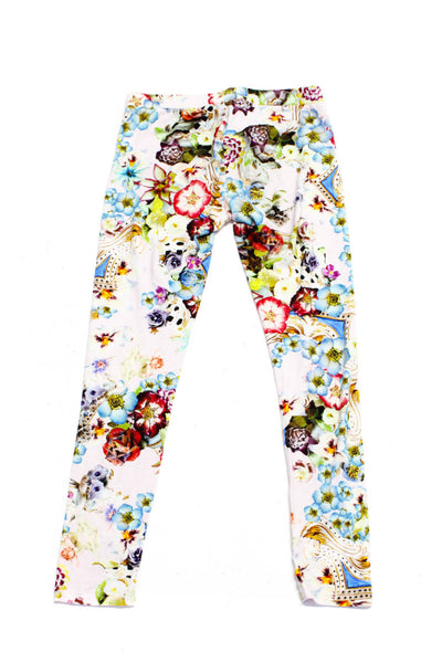 Roberto Cavalli Girls White Floral Print Pull On Pants Leggings Size 8