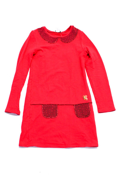 Little Marc Jacobs Girls Red Printed Crew Neck Long Sleeve Shift Dress Size 10