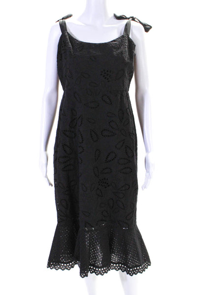 Saloni Womens Embroidered Eyelet Tie Strap Midi Sheath Dress Black Size 10