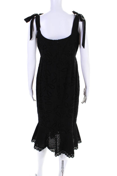 Saloni Womens Embroidered Eyelet Tie Strap Midi Sheath Dress Black Size 10