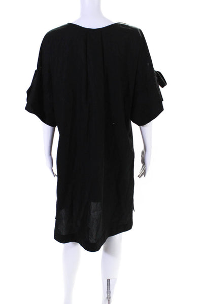 Three Graces London Womens Short Sleeve Bow Tie Neck Shift Dress Black Size 14