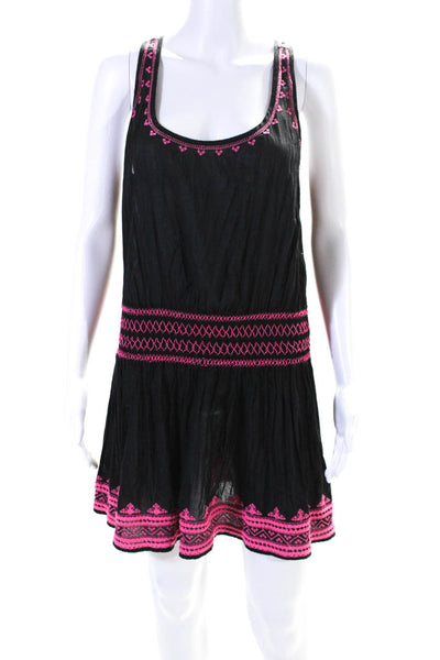 Shoshanna Womens Cross Stitched Mini Drop Waist Dress Black Pink Size Medium