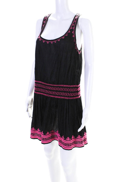 Shoshanna Womens Cross Stitched Mini Drop Waist Dress Black Pink Size Medium