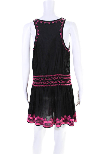 Shoshanna Womens Cross Stitched Mini Drop Waist Dress Black Pink Size Medium