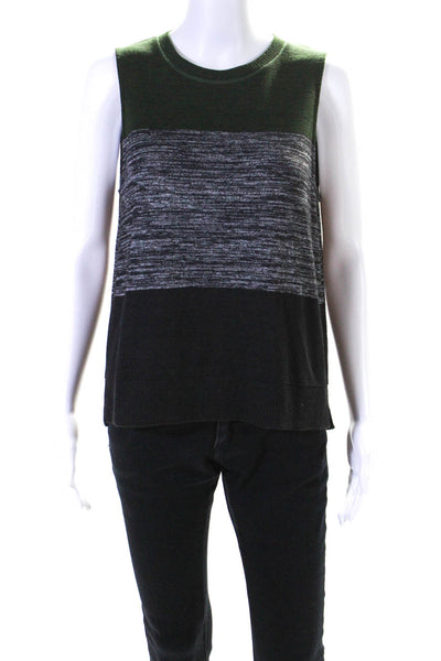 Rag & Bone Womens Crew Neck Knit Color Block Shell Tank Top Green Black Large