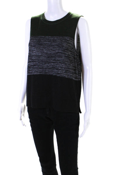 Rag & Bone Womens Crew Neck Knit Color Block Shell Tank Top Green Black Large