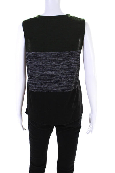 Rag & Bone Womens Crew Neck Knit Color Block Shell Tank Top Green Black Large