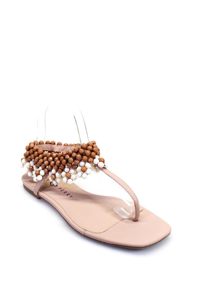 Katy Perry Womens Gardener Anklet Beaded Thong Sandals Brown Beige Size 8.5