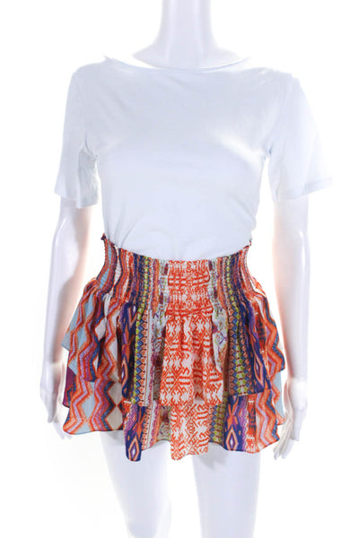 Ramy Brook Womens Abstract Print Tiered Mini Skirt Multi Colored Size Extra Smal