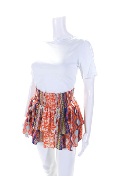 Ramy Brook Womens Abstract Print Tiered Mini Skirt Multi Colored Size Extra Smal