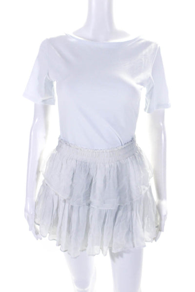 Love Shack Fancy Womens Tiered Mini Skirt Light Cloud Blue Size Extra Small