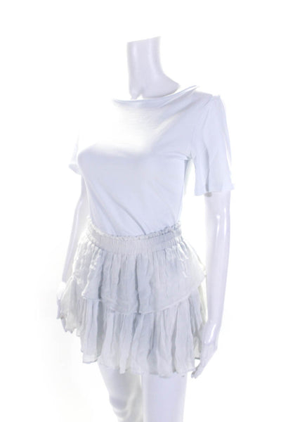 Love Shack Fancy Womens Tiered Mini Skirt Light Cloud Blue Size Extra Small