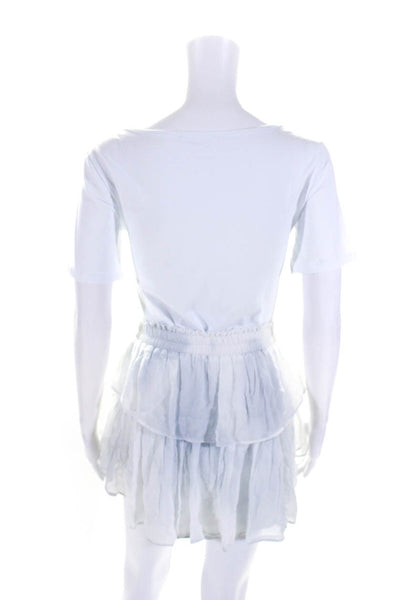 Love Shack Fancy Womens Tiered Mini Skirt Light Cloud Blue Size Extra Small