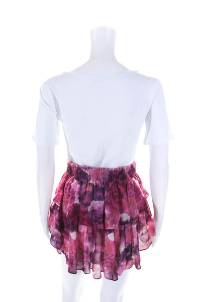 Love Shack Fancy Womens Silk Tiered A Line Mini Skirt Purple Pink Size Petite