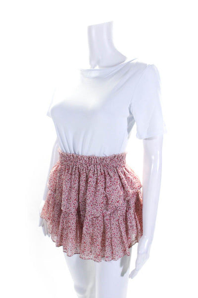 Love Shack Fancy Womens Silk Floral Print Tiered Skirt Pink Size Extra Extra Sma