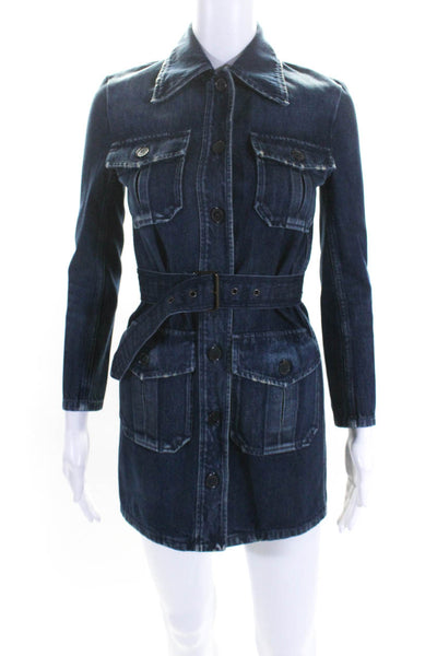 Saint Laurent Womens Denim Button Down Belted Dress Blue Size Extra Small