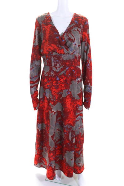 W118 By Walter Baker Womens Abstract Print V-Neck Long Sleeve Dress Red Size M