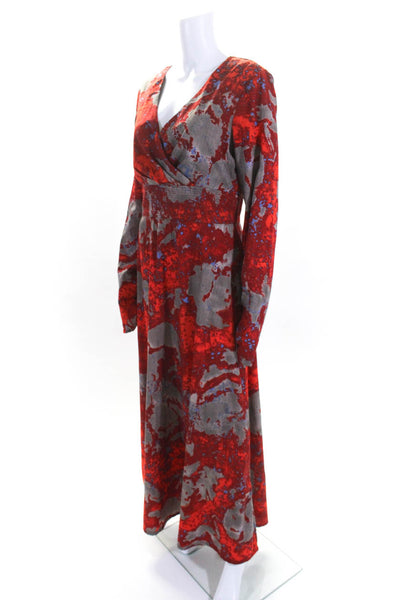 W118 By Walter Baker Womens Abstract Print V-Neck Long Sleeve Dress Red Size M