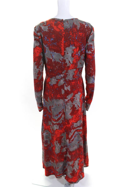 W118 By Walter Baker Womens Abstract Print V-Neck Long Sleeve Dress Red Size M