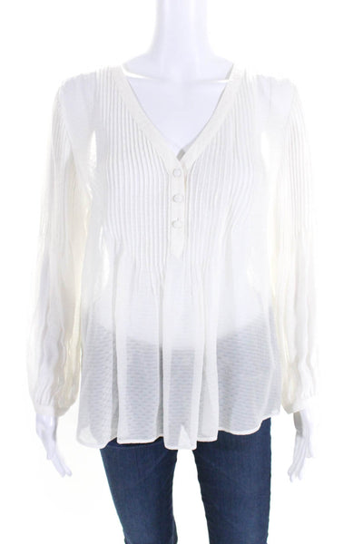 Veronica Beard Womens V-Neck Pleated Buttoned Long Sleeve Blouse White Size 8