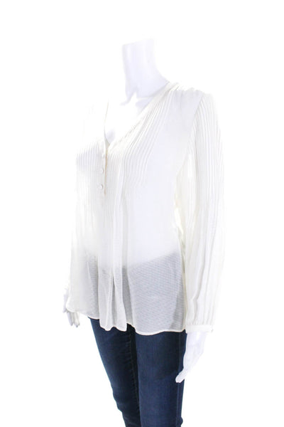 Veronica Beard Womens V-Neck Pleated Buttoned Long Sleeve Blouse White Size 8