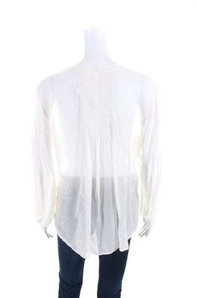 Veronica Beard Womens V-Neck Pleated Buttoned Long Sleeve Blouse White Size 8