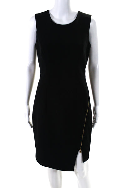 Milly Women's Round Neck Sleeveless Exposed Zip Midi Dress Black Size 6