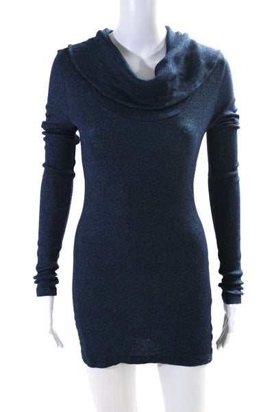 Michael Stars Women's Cowl Neck Long Sleeves Fitted Mini Dress Blue One Size