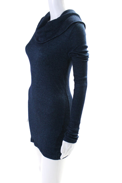 Michael Stars Women's Cowl Neck Long Sleeves Fitted Mini Dress Blue One Size