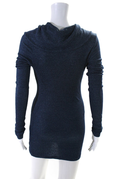 Michael Stars Women's Cowl Neck Long Sleeves Fitted Mini Dress Blue One Size