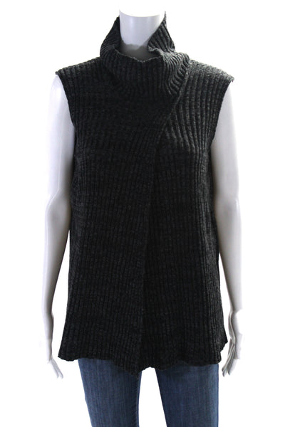 Thakoon Women's Turtleneck  Sleeveless Ribbed Sweater Black Size M