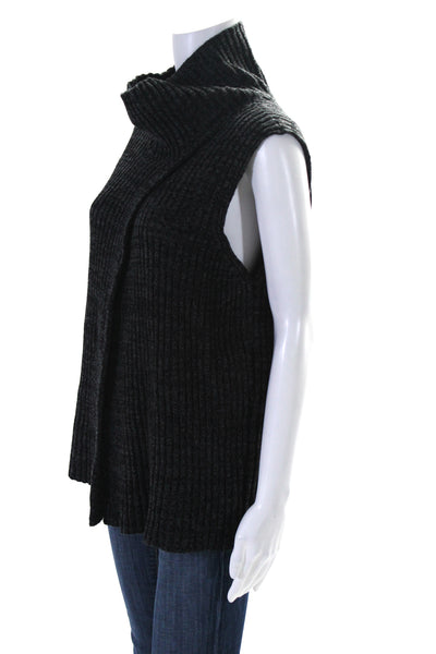 Thakoon Women's Turtleneck  Sleeveless Ribbed Sweater Black Size M