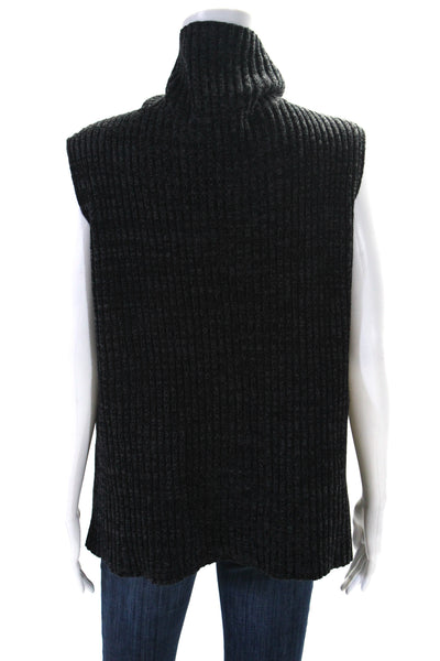 Thakoon Women's Turtleneck  Sleeveless Ribbed Sweater Black Size M