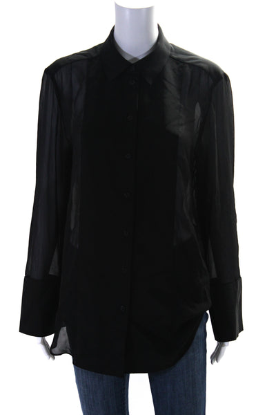 Lafayette 148 New York Women's Long Sleeves Button Down Shirt Black Size M