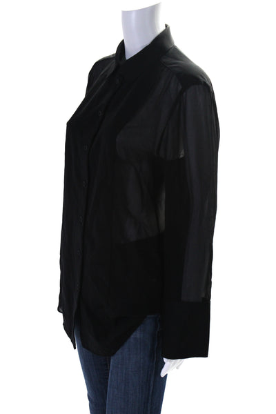 Lafayette 148 New York Women's Long Sleeves Button Down Shirt Black Size M