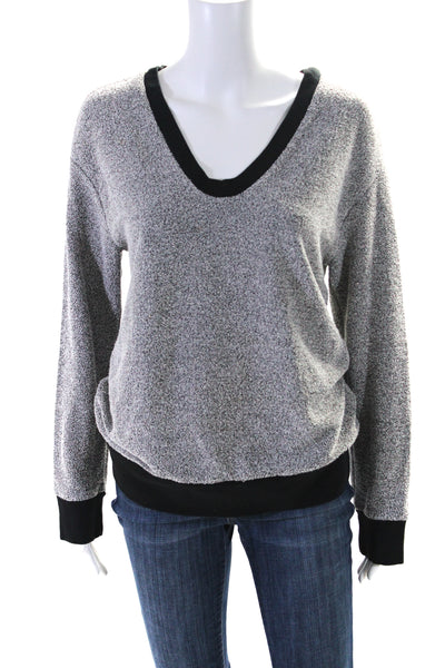 Three Dots Women's V-Neck Long Sleeves Pullover Sweater Gray Black Size L