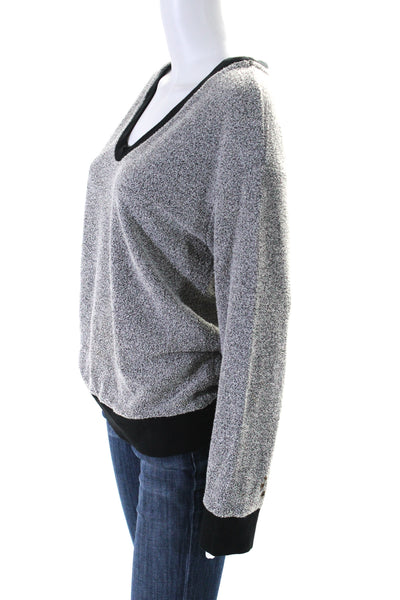 Three Dots Women's V-Neck Long Sleeves Pullover Sweater Gray Black Size L