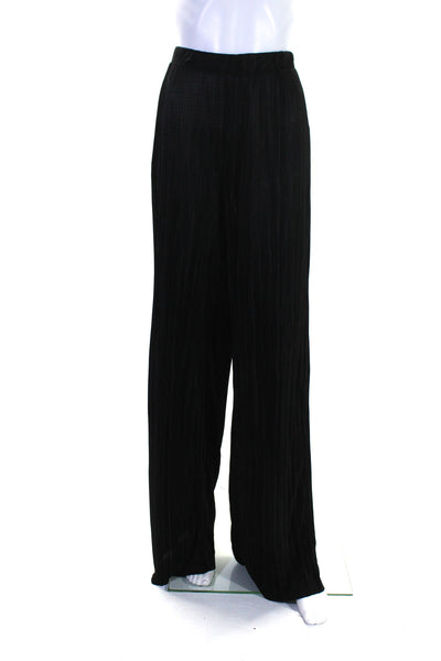 Zara Womens Long Sleeve V Neck Pleated Shirt Pants Set Black Size Large