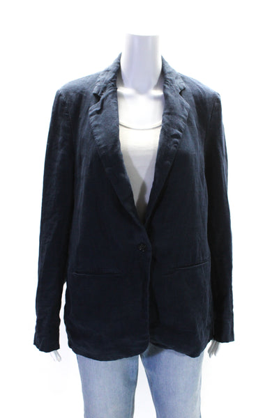 Hartford Womens Single Button Notched Lapel Blazer Jacket Blue Linen Size 2