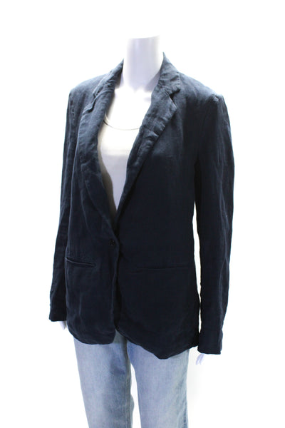 Hartford Womens Single Button Notched Lapel Blazer Jacket Blue Linen Size 2