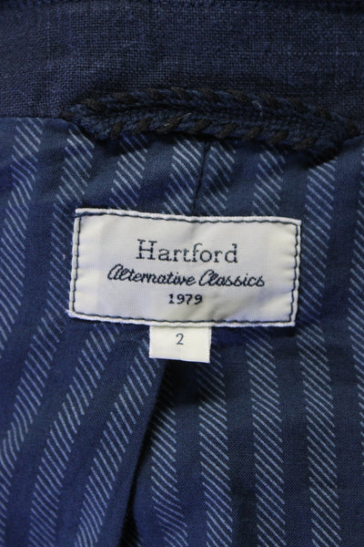 Hartford Womens Single Button Notched Lapel Blazer Jacket Blue Linen Size 2