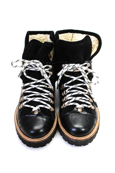 Ganni Womens Lace Up Shearling Lined Cap Toe Boots Black Leather Size 38