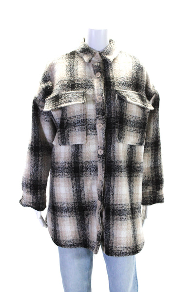 AltarD State Womens Brown Black Plaid Button Down Long Sleeve Jacket Size XS