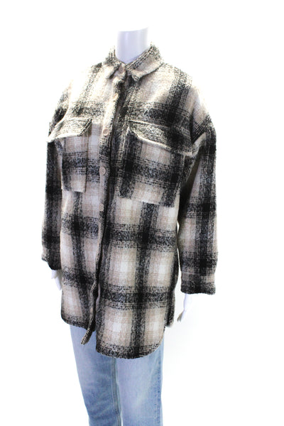 AltarD State Womens Brown Black Plaid Button Down Long Sleeve Jacket Size XS