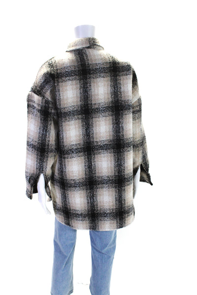 AltarD State Womens Brown Black Plaid Button Down Long Sleeve Jacket Size XS