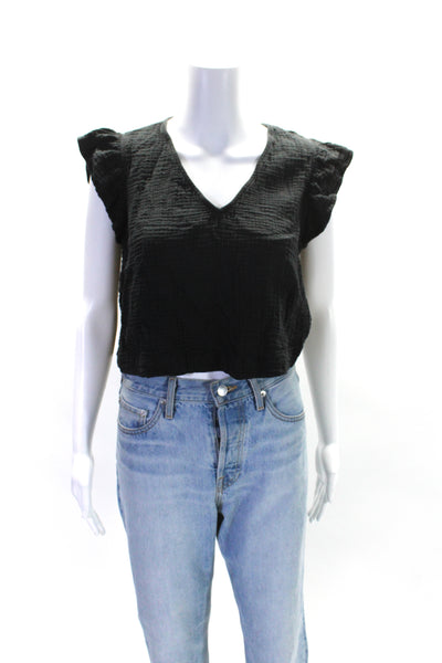 Rails Womens Cotton Textures Sleeveless V-Neck Pullover Blouse Top Black Size S