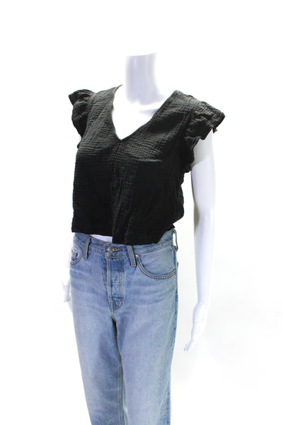 Rails Womens Cotton Textures Sleeveless V-Neck Pullover Blouse Top Black Size S