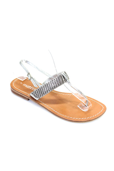 Matisse Womens Metallic Crystal Detail Slingback Thong Sandals Silver Size 7