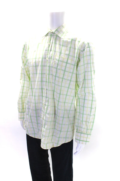 Paul Smith London Mens Plaid Button Down Shirt White Green Size 16.5 42