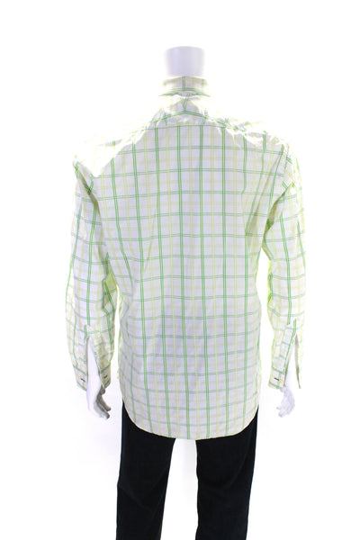 Paul Smith London Mens Plaid Button Down Shirt White Green Size 16.5 42